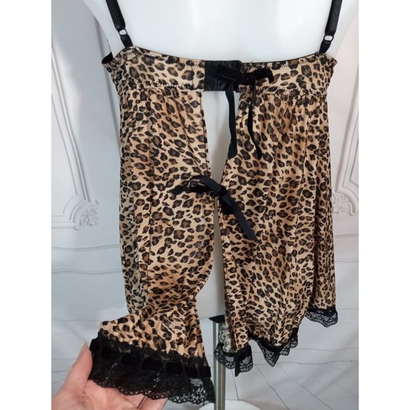 Cassandra Leopard Print Babydoll Lingerie Underwire Ruffles Silky Soft Sz S - Picture 7 of 9